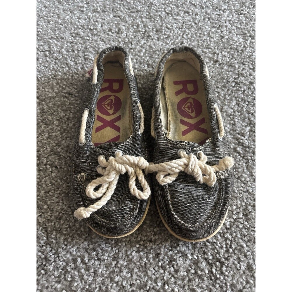Roxy Skooner III Boat Shoes Charcoal Gray Canvas Slip On Loafers Women's Size 5